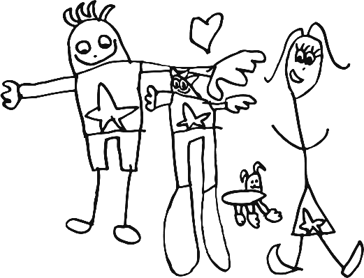 desenho de criança com a família de mãos dadas